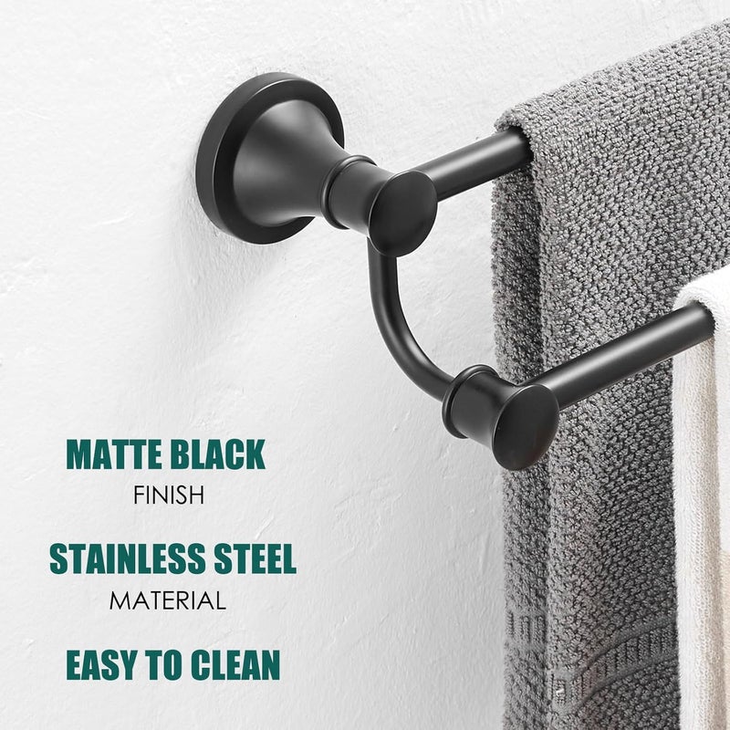 Hoimpro Adjustable Retractable 15-27 Inches Stainless Steel Bathroom Towel Bar, Bathroom Accessories Bath Hotel Double Towel Bar Rod Hanger Wall Mounted Towel Holder Towel Rack, Matte Black - Image 3